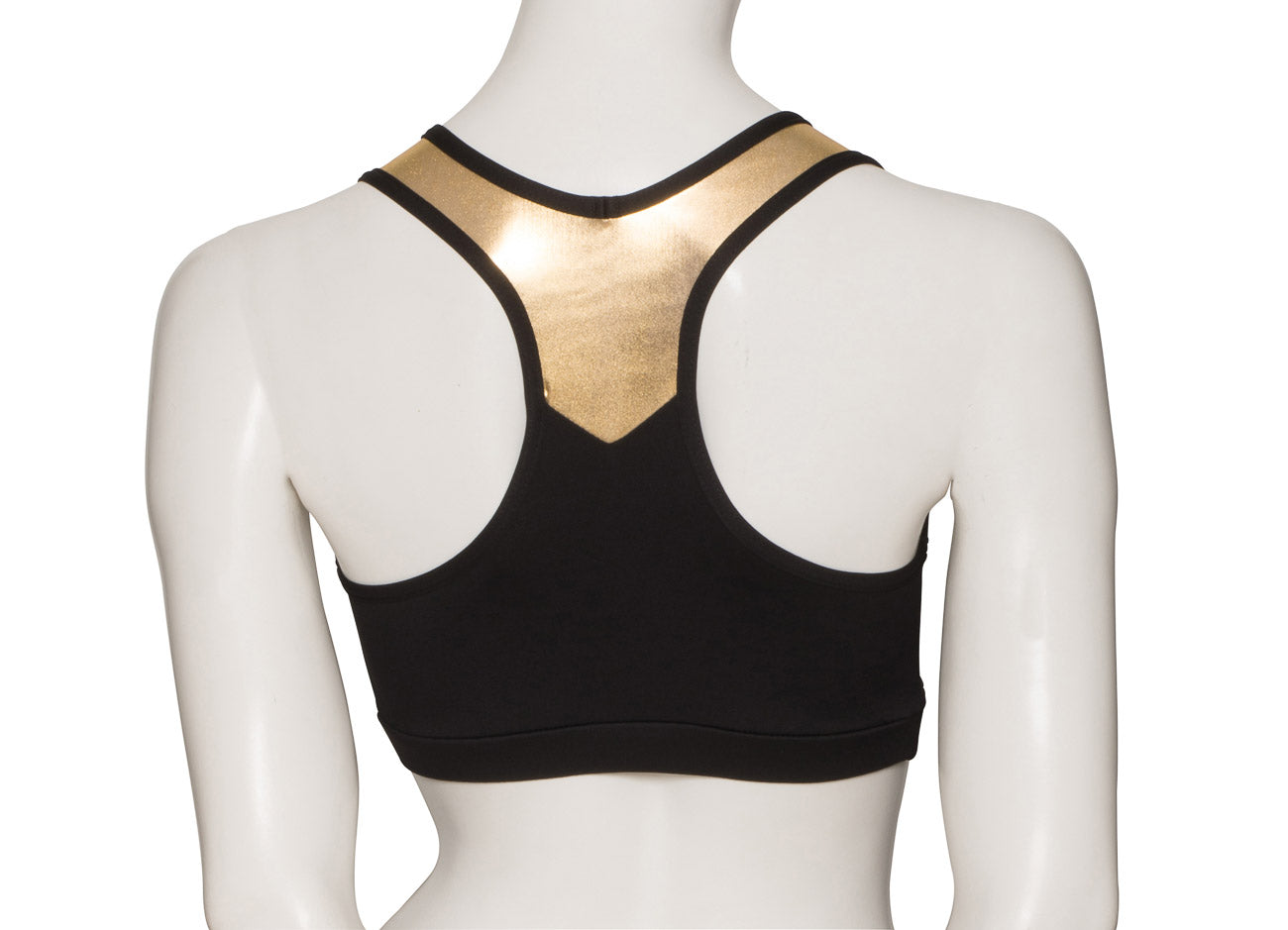 KCTTME-5 Girls Black Tactel Racer Back Dance Crop Top With Metallic Straps