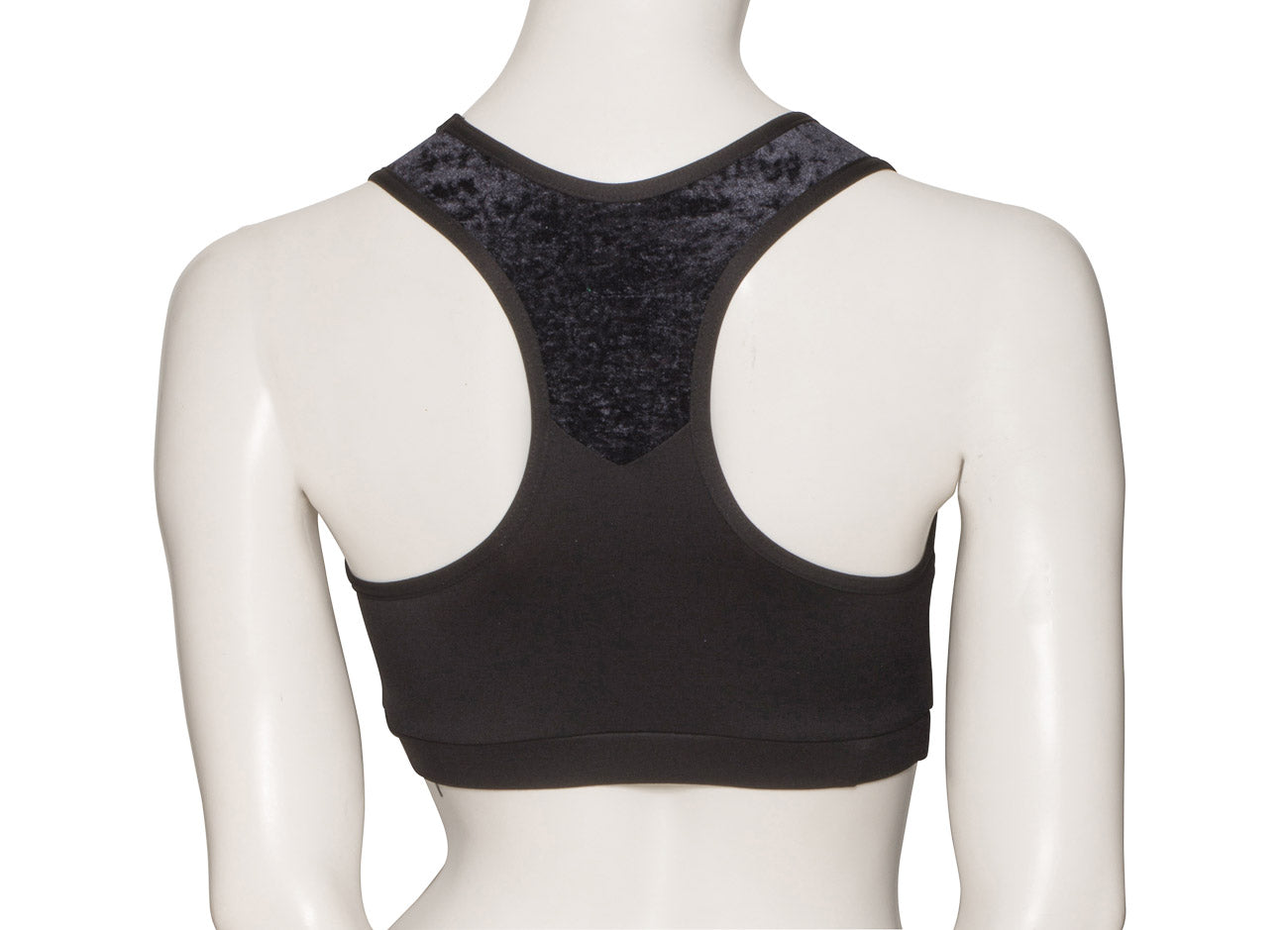 KCTTV-5 Girls Black Tactel Racer Back Dance Crop Top With Velour Straps