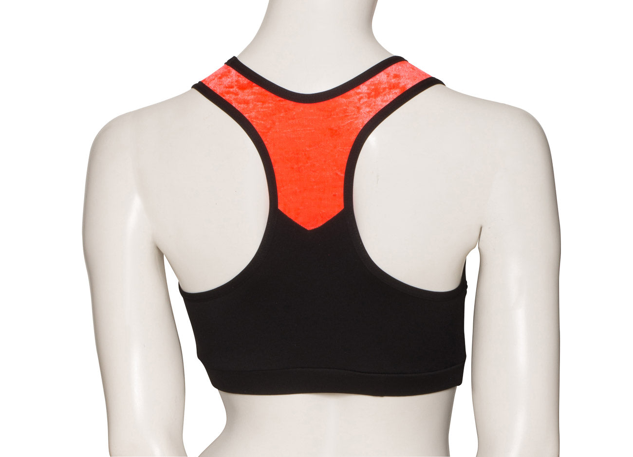 KCTTV-5 Girls Black Tactel Racer Back Dance Crop Top With Velour Straps