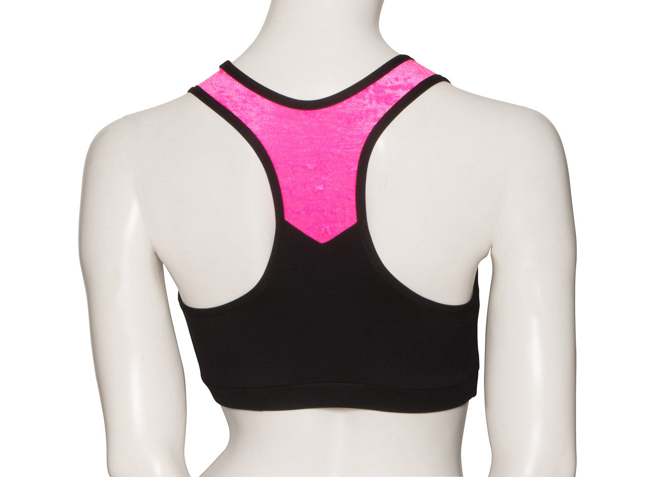 KCTTV-5 Girls Black Tactel Racer Back Dance Crop Top With Velour Straps