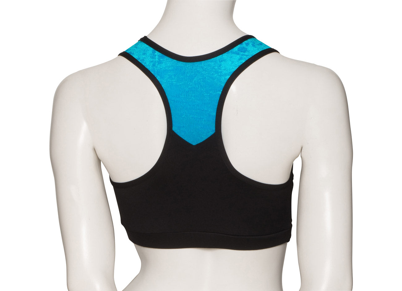 KCTTV-5 Girls Black Tactel Racer Back Dance Crop Top With Velour Straps