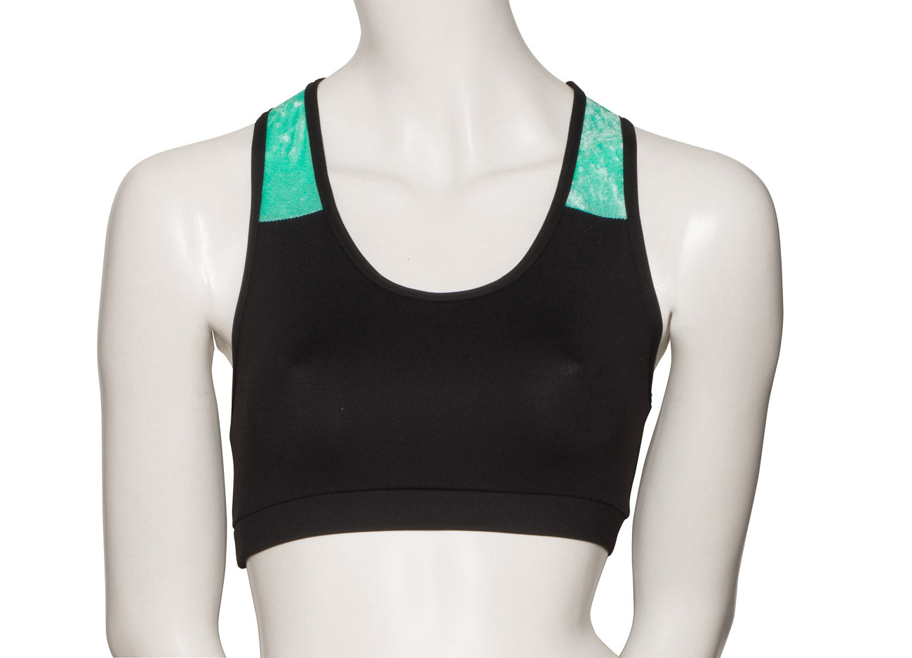 KCTTV-5 Girls Black Tactel Racer Back Dance Crop Top With Velour Straps
