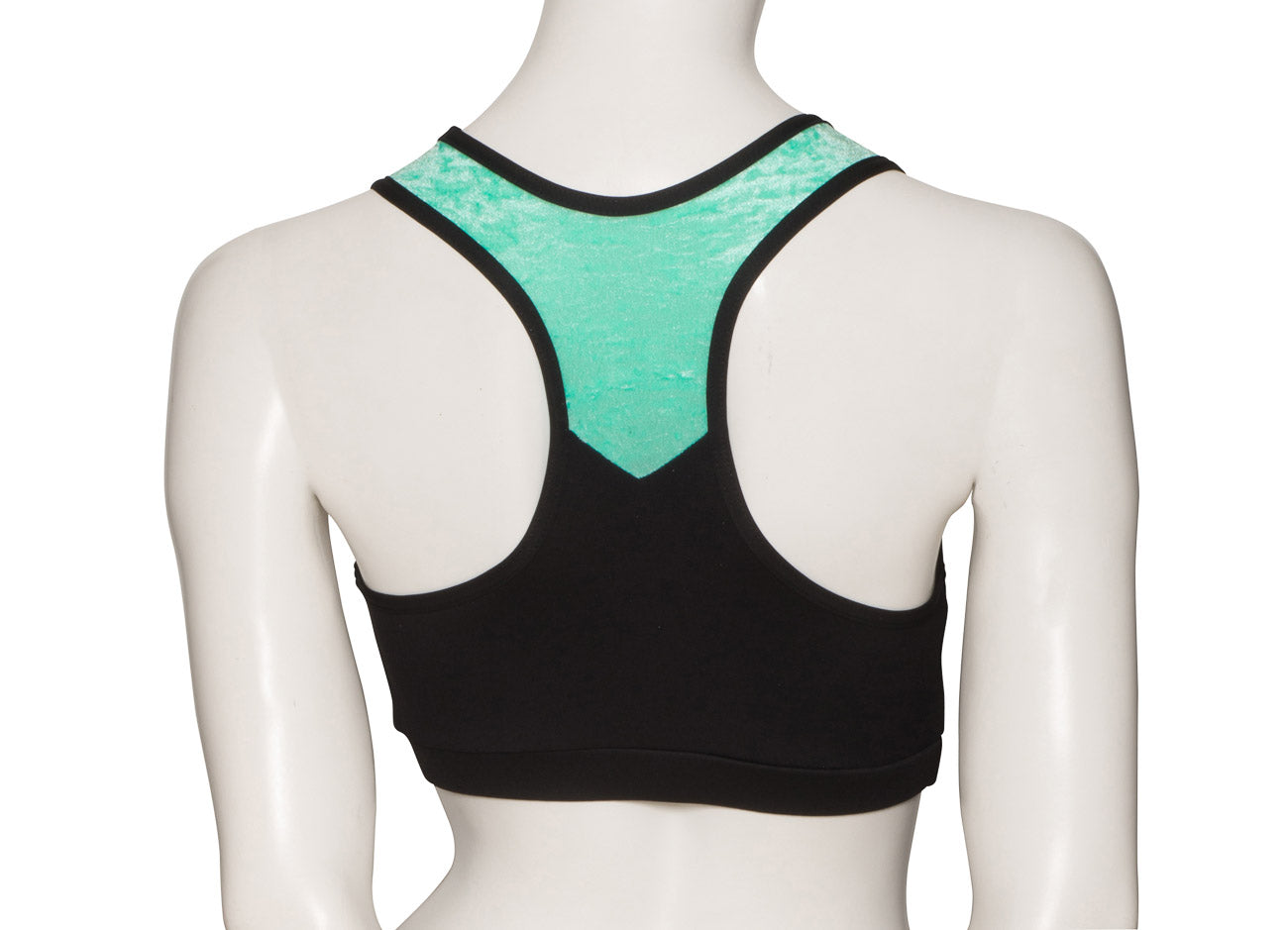 KCTTV-5 Girls Black Tactel Racer Back Dance Crop Top With Velour Straps