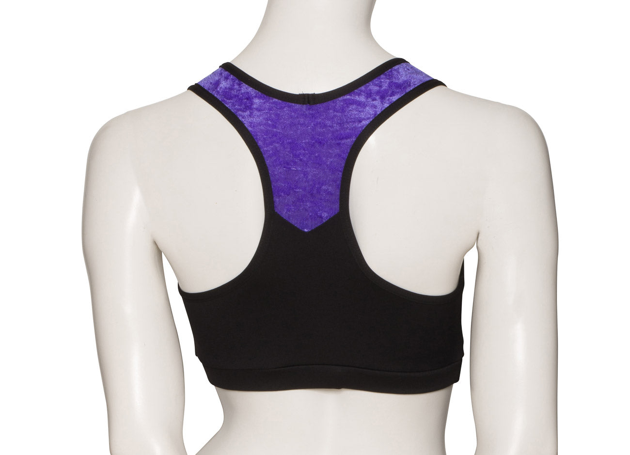 KCTTV-5 Girls Black Tactel Racer Back Dance Crop Top With Velour Straps