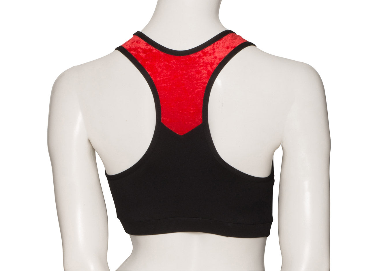 KCTTV-5 Girls Black Tactel Racer Back Dance Crop Top With Velour Straps