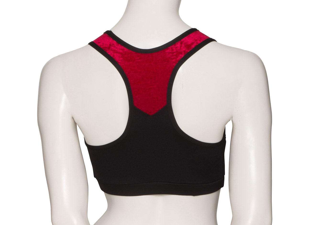 KCTTV-5 Girls Black Tactel Racer Back Dance Crop Top With Velour Straps