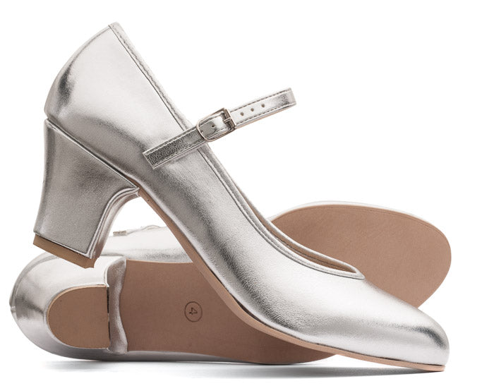 Silver PU Resin Sole Showtime Stage Dance Shoes 2 Inch Heel
