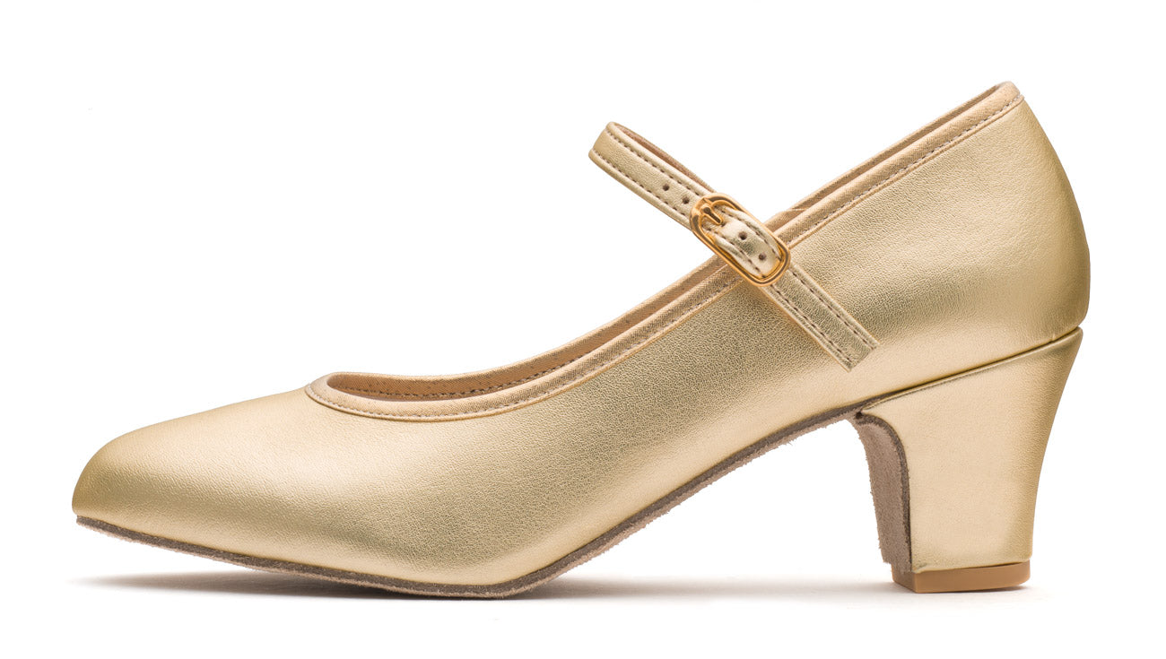 Gold Metallic PU Suede Sole Showtime Stage Dance Shoes 2 Inch Heel
