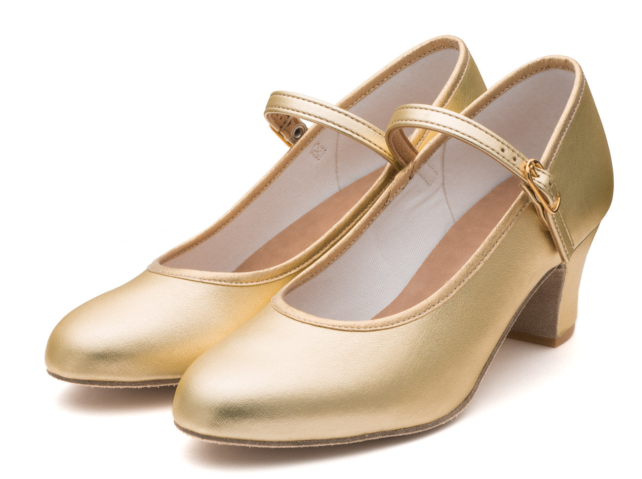 Gold Metallic PU Suede Sole Showtime Stage Dance Shoes 2 Inch Heel