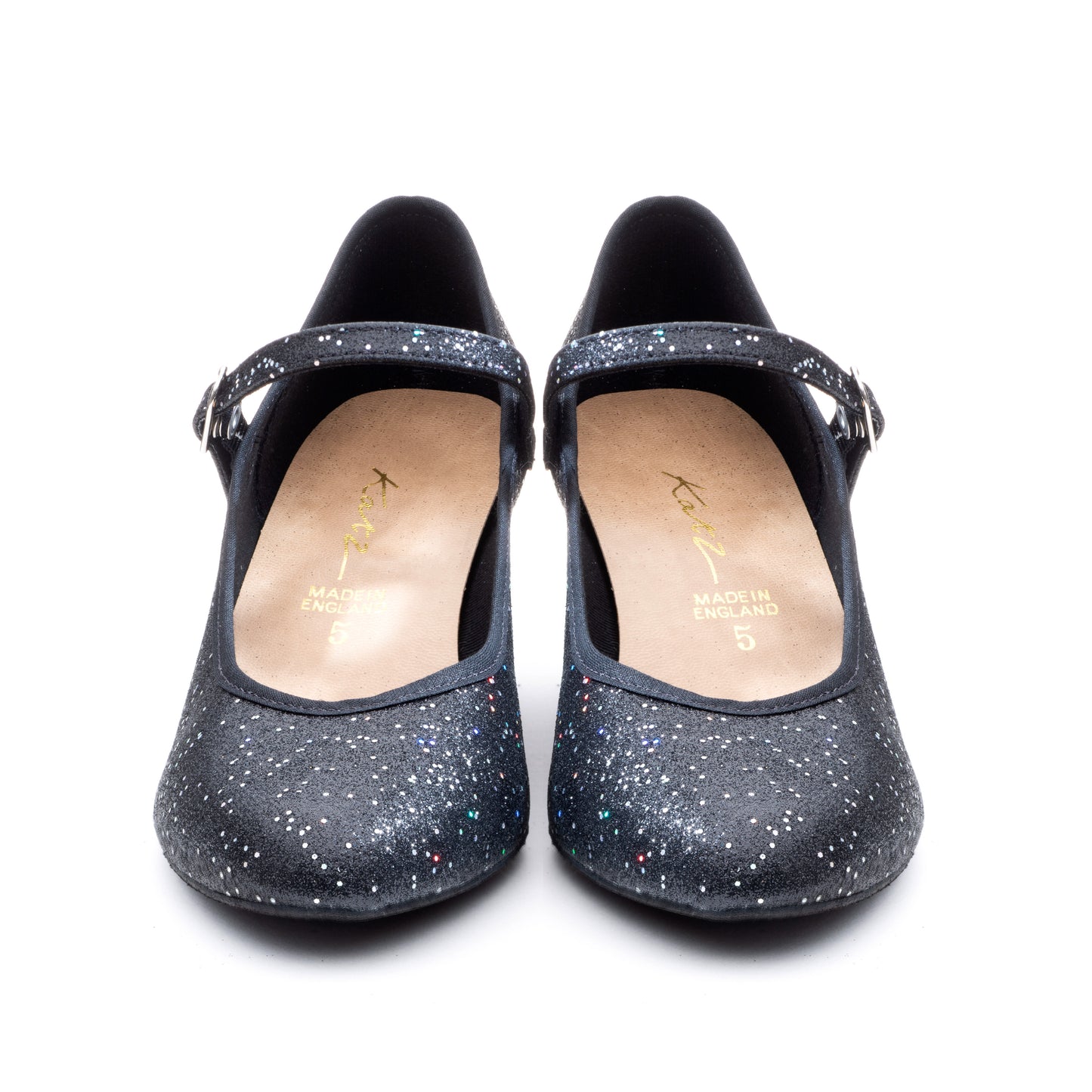Black/Silver Glitter Suede Sole Showtime Stage Dance Shoes 2 Inch Heel