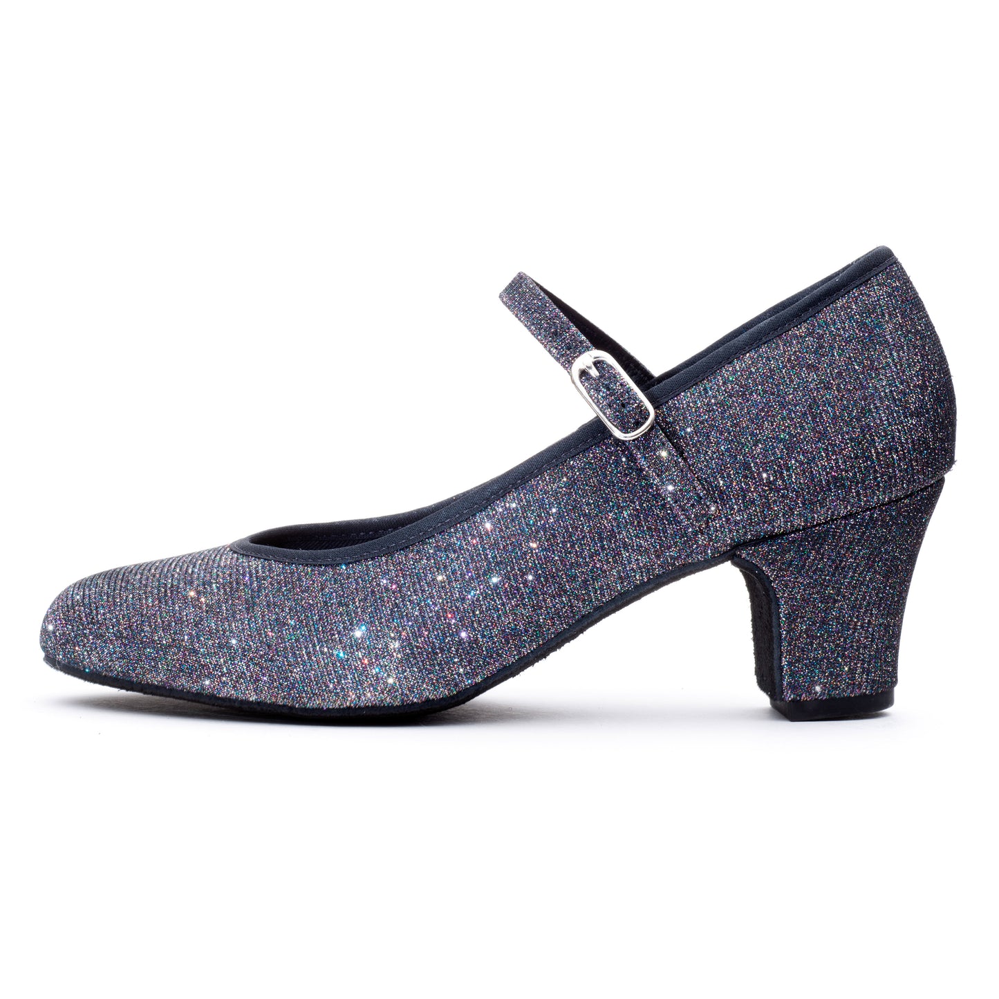 Black Multi Glitter Suede Sole Showtime Stage Dance Shoes 2 Inch Heel