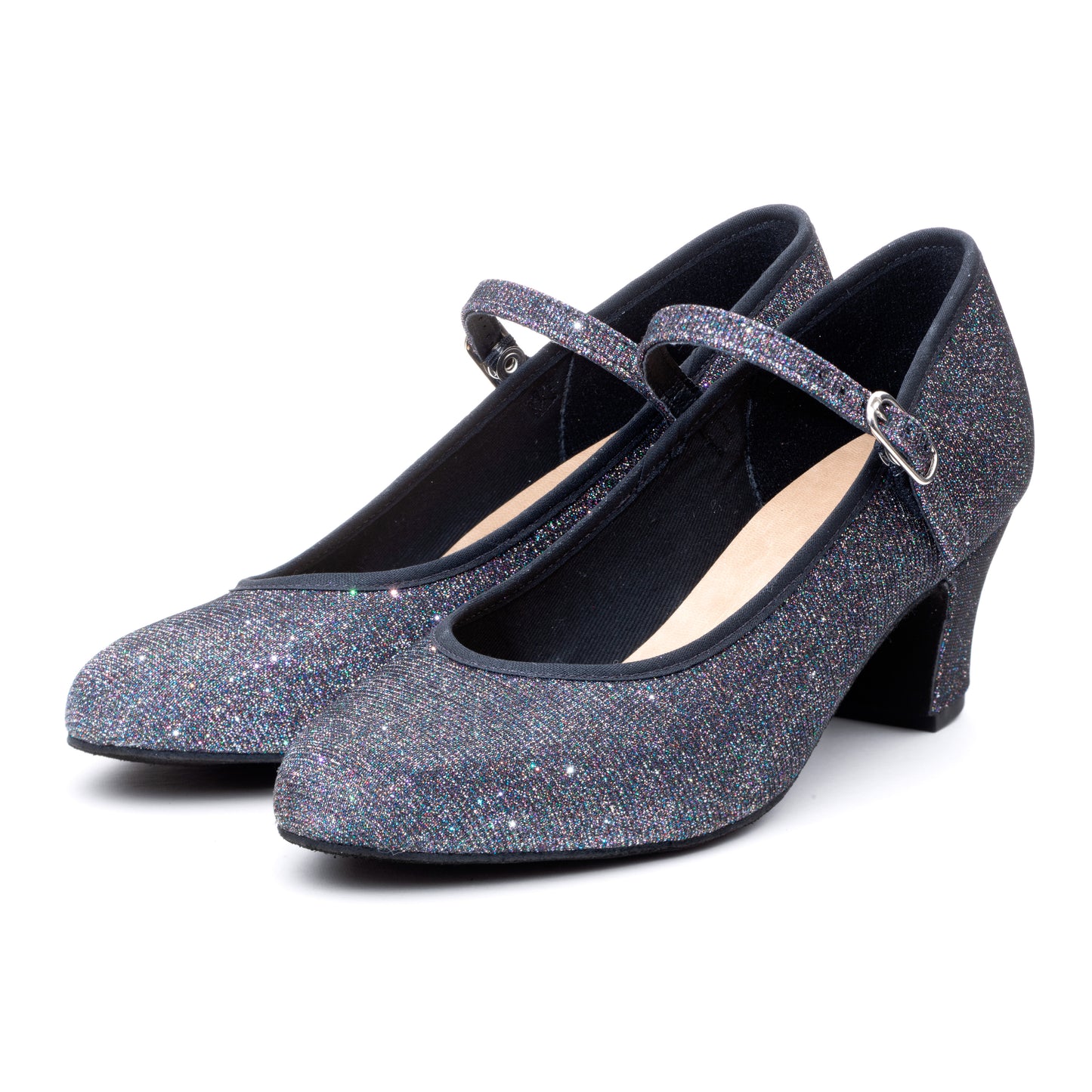 Black Multi Glitter Suede Sole Showtime Stage Dance Shoes 2 Inch Heel