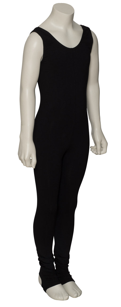 KDC058 Ladies Girls Black Cotton Sleeveless Catsuit With Stirrups