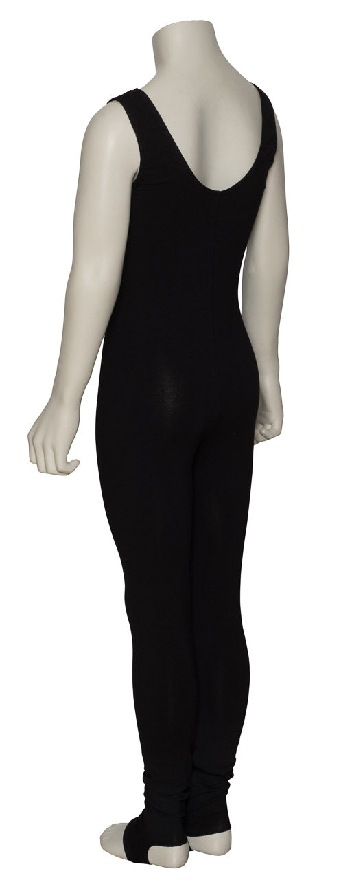 KDC058 Ladies Girls Black Cotton Sleeveless Catsuit With Stirrups