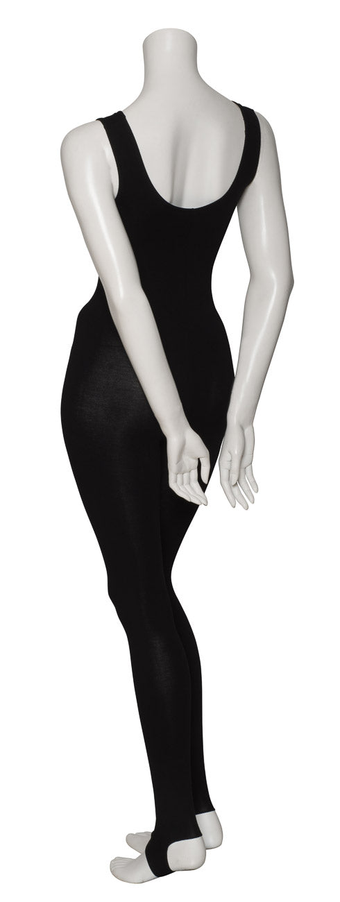 KDC058 Ladies Girls Black Cotton Sleeveless Catsuit With Stirrups