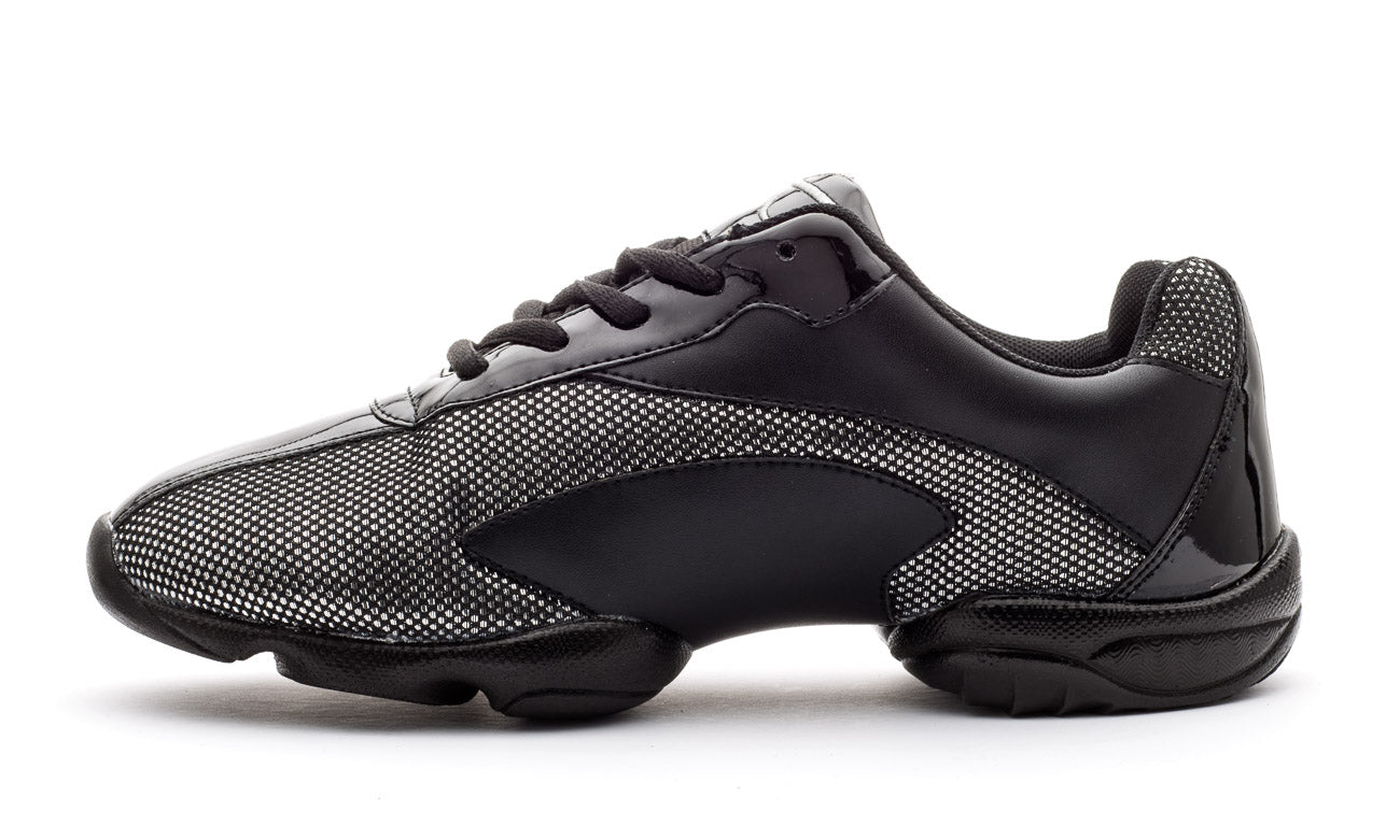 Black And Silver Sparkle Lace Up Split Sole Jazz Dance Practice Shoes Sneakers Trainers
