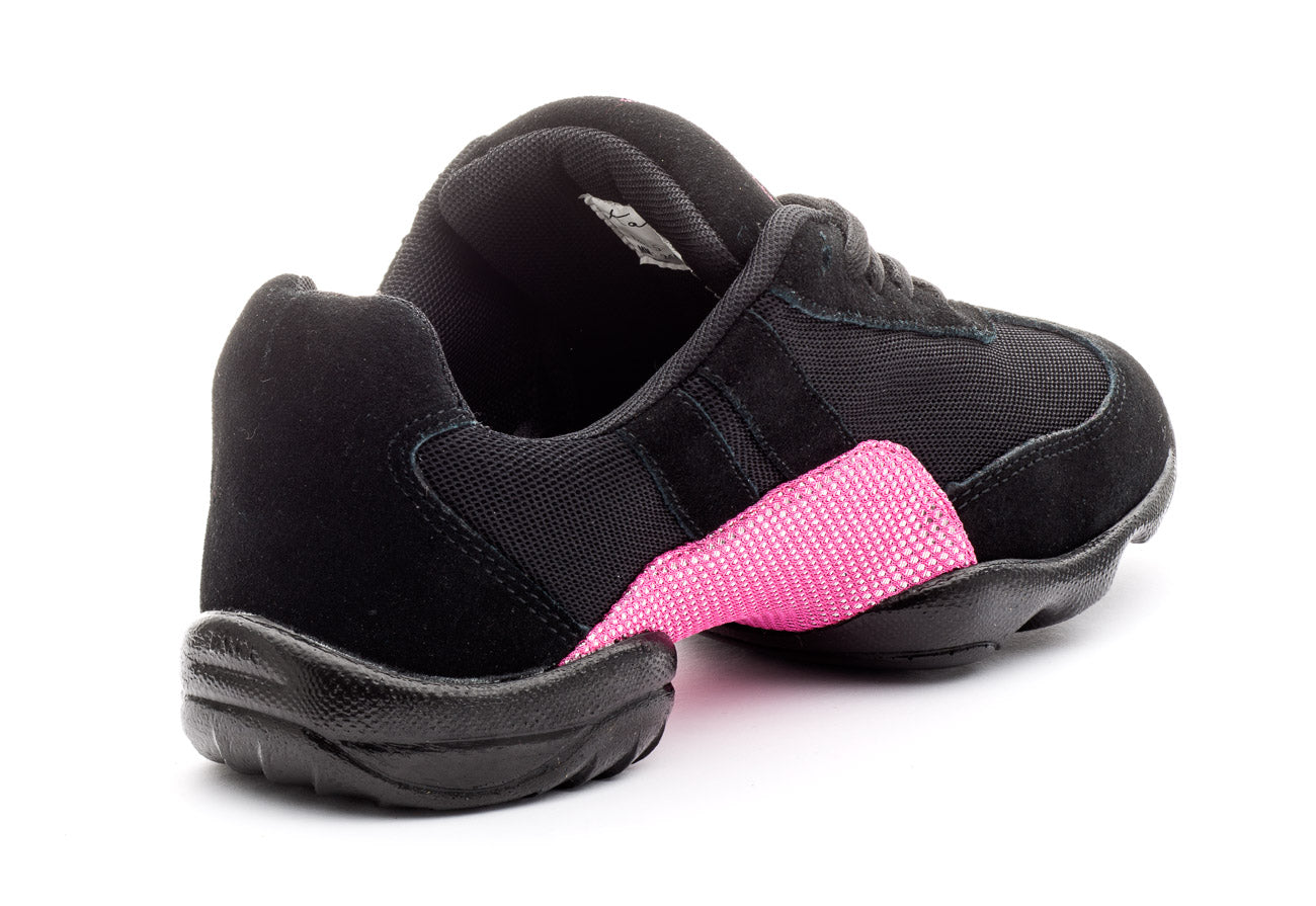 Black And Pink Sparkle Lace Up Split Sole Jazz Dance Practice Shoes Sneakers Trainers