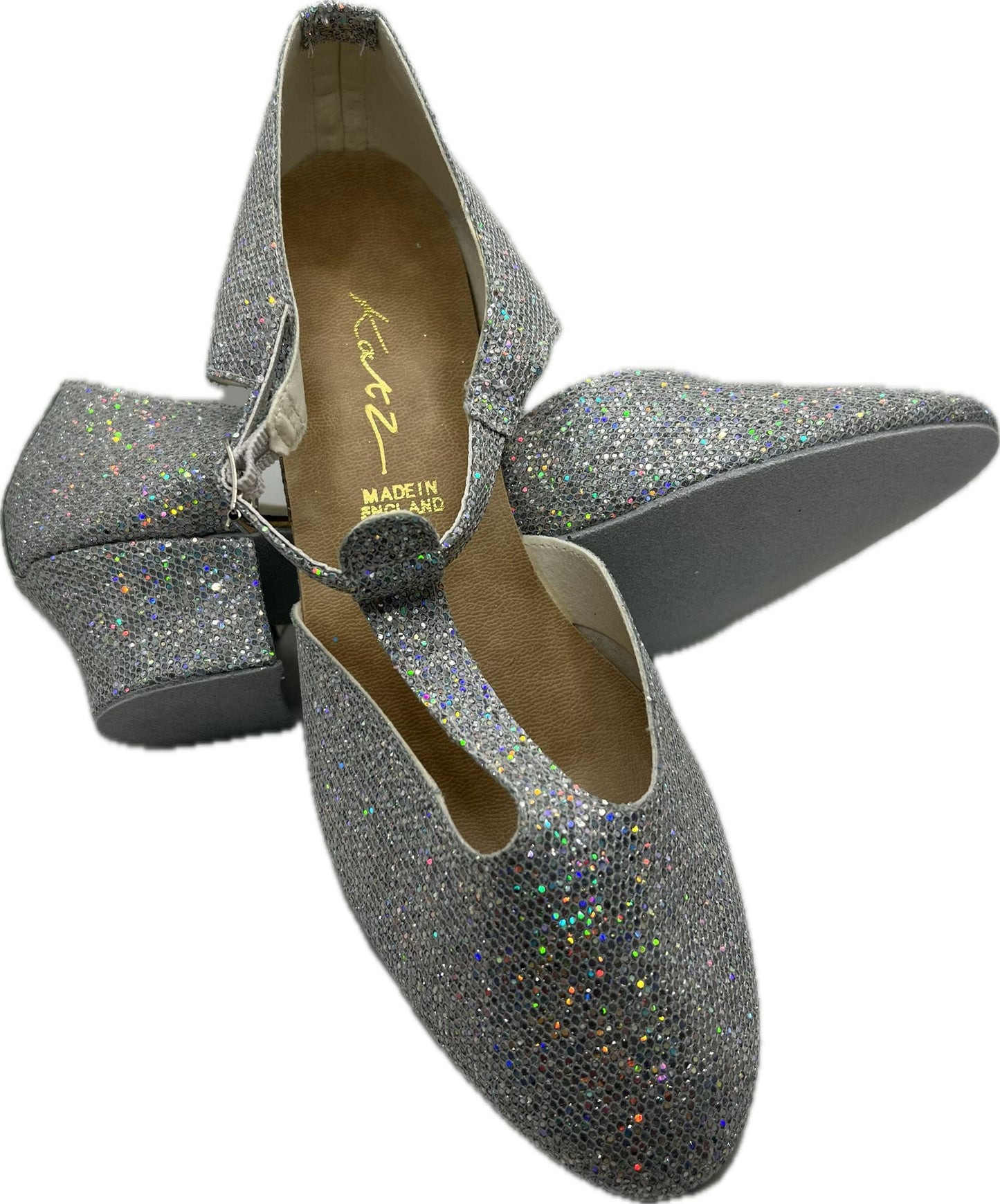 Silver Glitter Greek Dance Sandals Teaching Shoes Cuban Heel