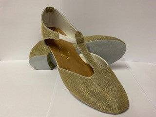Light Gold Lurex Glitter Greek Dance Sandals Teaching Shoes Low Heel