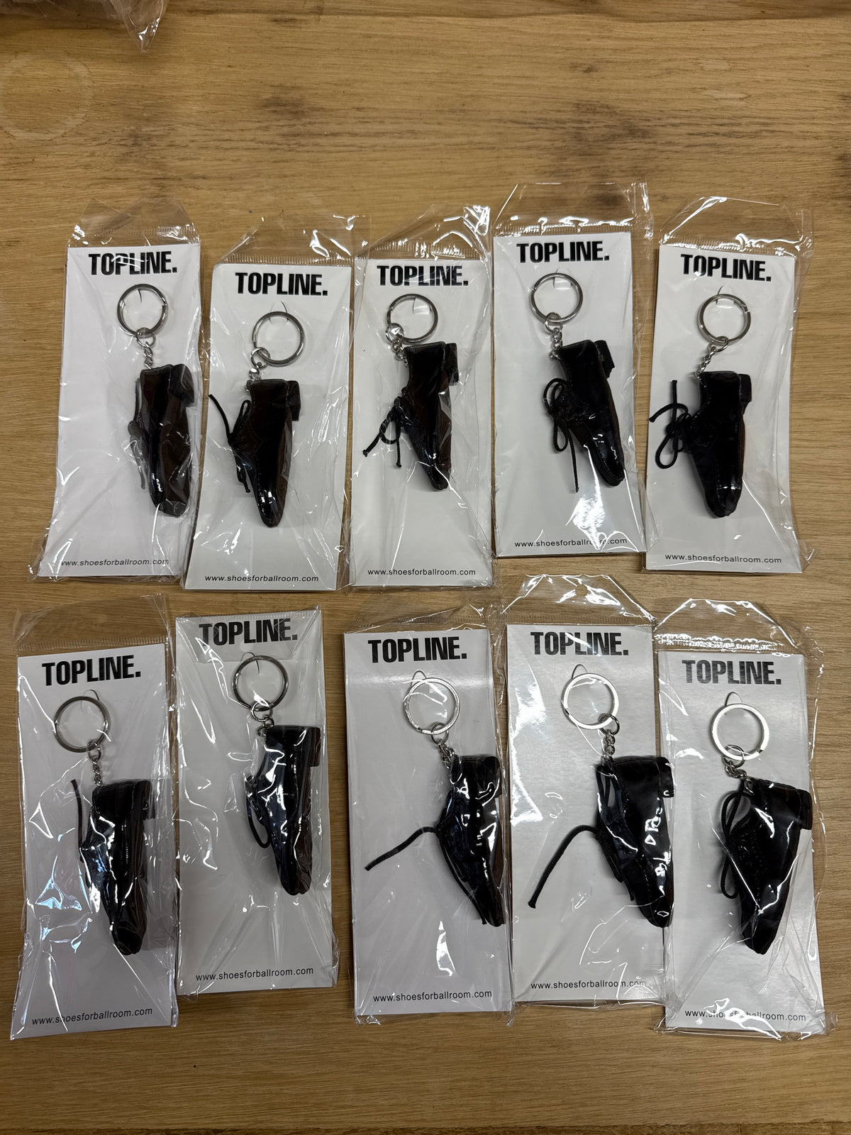 10 x pack of Men’s Black ballroom dance shoe keyrings key chains