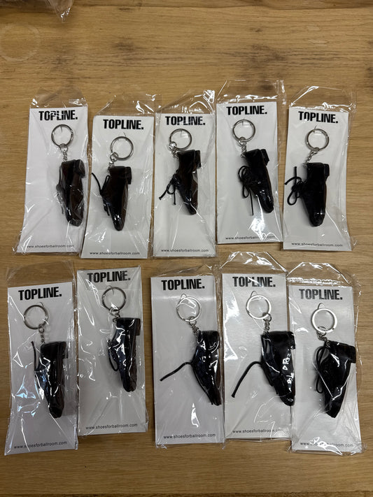 10 x pack of Men’s Black ballroom dance shoe keyrings key chains