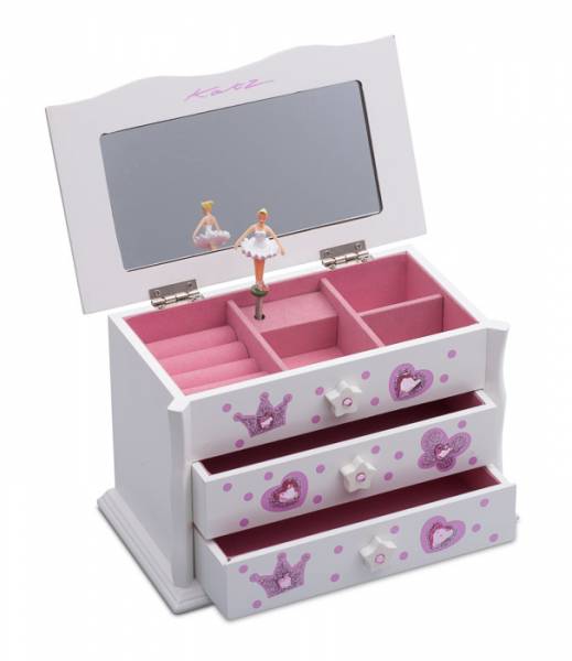 White Ballerina Wooden Music Jewellery Box Christmas Birthday JB-03