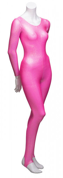 KDC012 All Colours SPARKLY HOLOGRAM Women's Girls Lycra Long Sleeve Stirrup Dance Catsuit Unitard