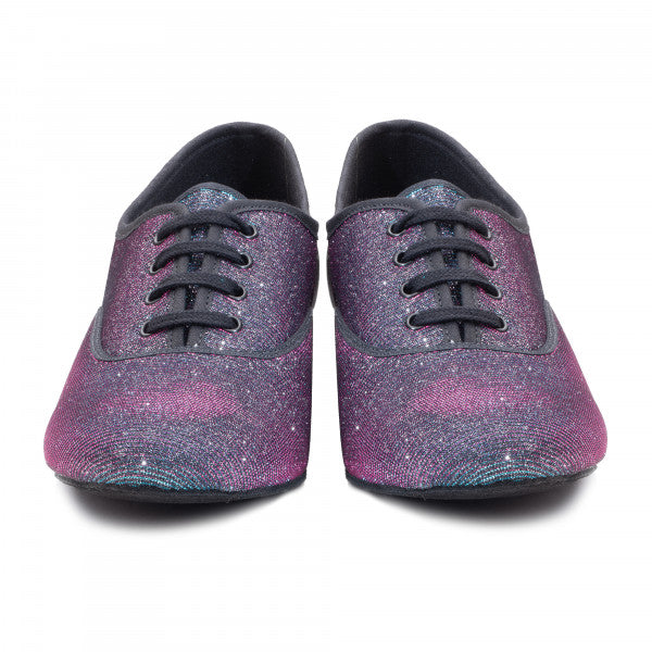 Multi Glitter Low Heel Suede Sole Lace Up Practice Stage Ballroom Shoes
