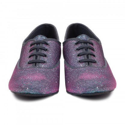 Multi Glitter Low Heel Suede Sole Lace Up Practice Stage Ballroom Shoes