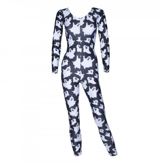 KDC017 All Sizes Halloween Black Ghost Print Long Sleeve Catsuit Outfit K-12