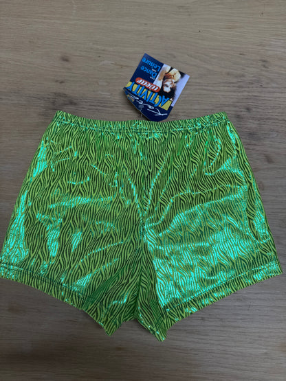 Green hologram Dance gymnastics hot pants shorts age 11 Katz 3a Ref 24
