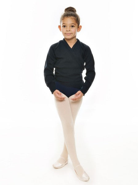 Girls Children's Black Ballet Dance Long Sleeve Crossover Cardigan All Sizes