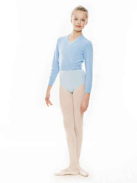Girls Children's Pale Blue Ballet Dance Long Sleeve Crossover Cardigan All Sizes