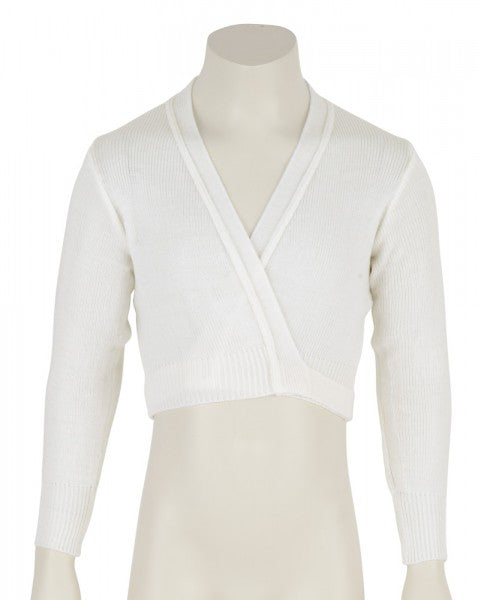 Girls Children's White Ballet Dance Long Sleeve Crossover Cardigan All Sizes