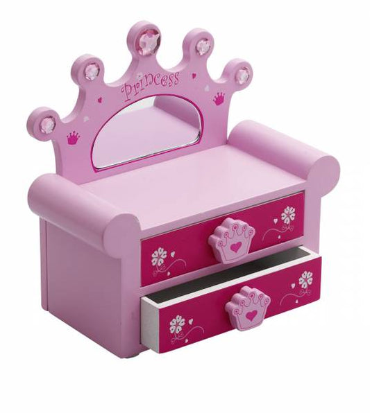 Girls Pink Princess Wooden 2 Draw Sofa Jewel Box PWSB-03
