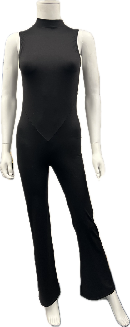 K2314 Women's Girls Black Sleeveless High Neck Dance Jumpsuit One Colour