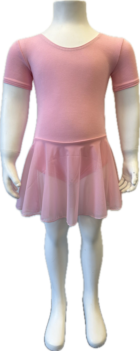 KDC034 Girls Cotton Body Short Sleeve Dress With Net Skirt