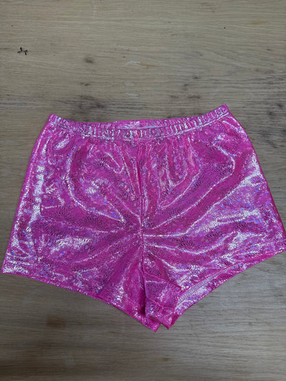 Pink hologram Dance gymnastics hot pants shorts age 11 Katz 3a Ref 22