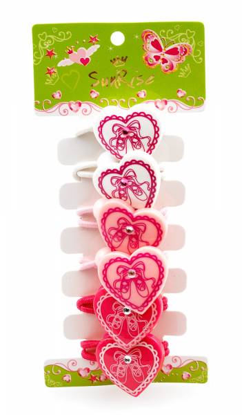 6 Pack Of Girls Pink Heart Jewel Dance Hairbands Gifts HA-04