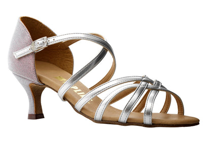Anna Silver PU White Silver Salmon Pink Lurex Ballroom Dance Latin Shoes 2 and 2.5 Inch Heel