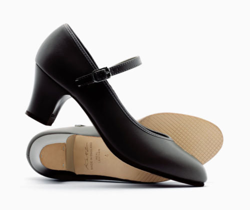 Black PU Resin Sole Showtime Stage Dance Shoes 2 Inch Heel With Leather Sole