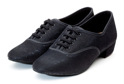 Black Glitter Low Heel Suede Sole Lace Up Practice Stage Ballroom Shoes