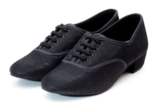 Black Glitter Low Heel Suede Sole Lace Up Practice Stage Ballroom Shoes