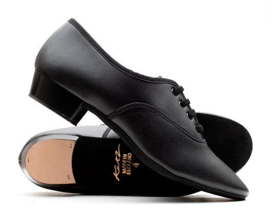 Black PU Low Heel Suede Sole Lace Up Practice Stage Ballroom Shoes