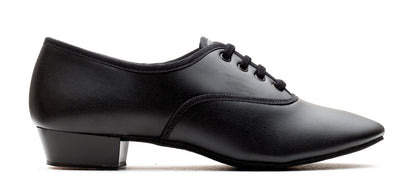 Black PU Low Heel Suede Sole Lace Up Practice Stage Ballroom Shoes