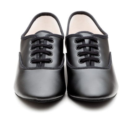 Black PU Low Heel Suede Sole Lace Up Practice Stage Ballroom Shoes