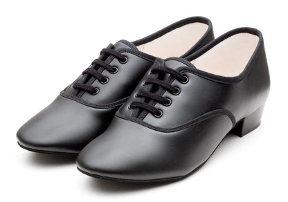 Black PU Low Heel Suede Sole Lace Up Practice Stage Ballroom Shoes