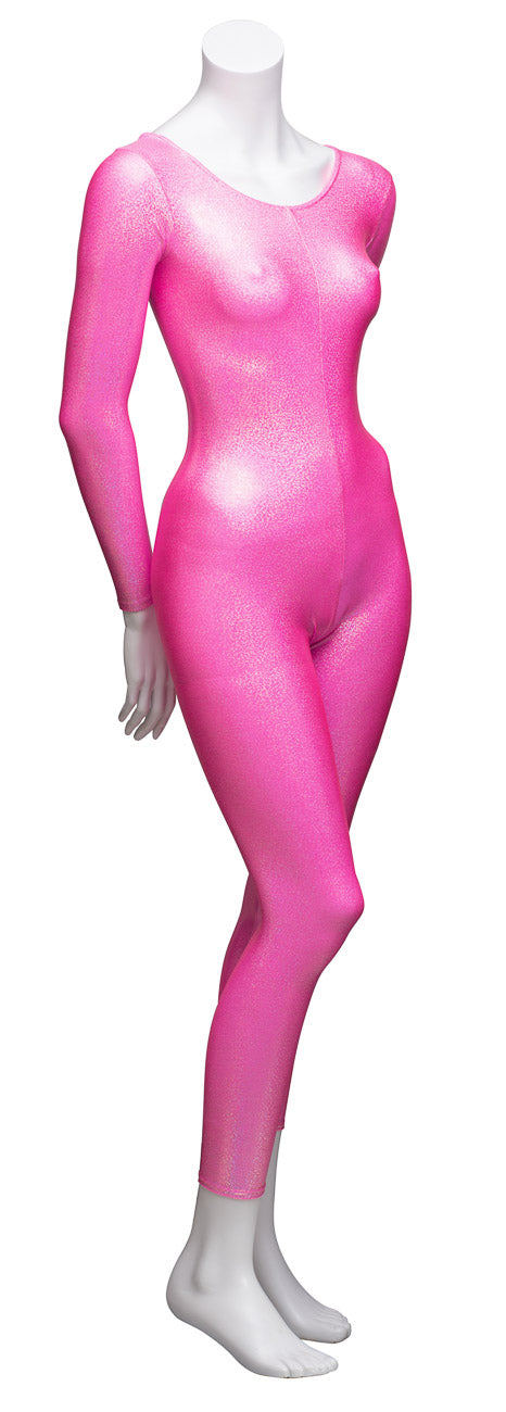 KDC017 All Colours SPARKLY HOLOGRAM Women's Girls Lycra Long Sleeve Footless Dance Catsuit Unitard