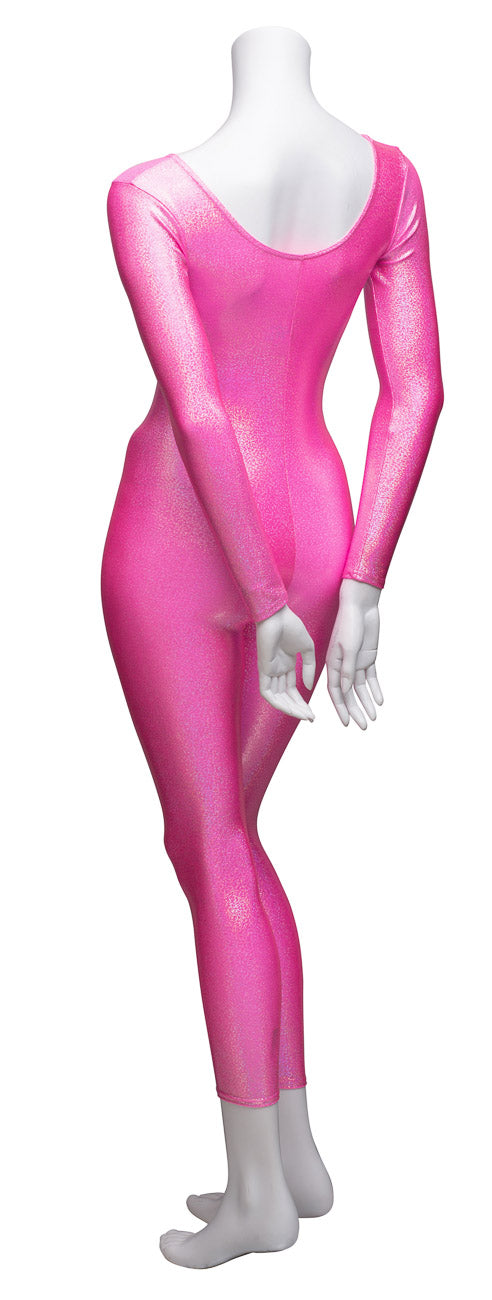 KDC017 All Colours SPARKLY HOLOGRAM Women's Girls Lycra Long Sleeve Footless Dance Catsuit Unitard