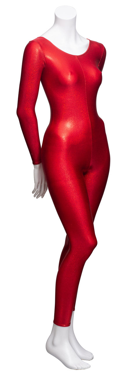 KDC017 All Colours SPARKLY HOLOGRAM Women's Girls Lycra Long Sleeve Footless Dance Catsuit Unitard